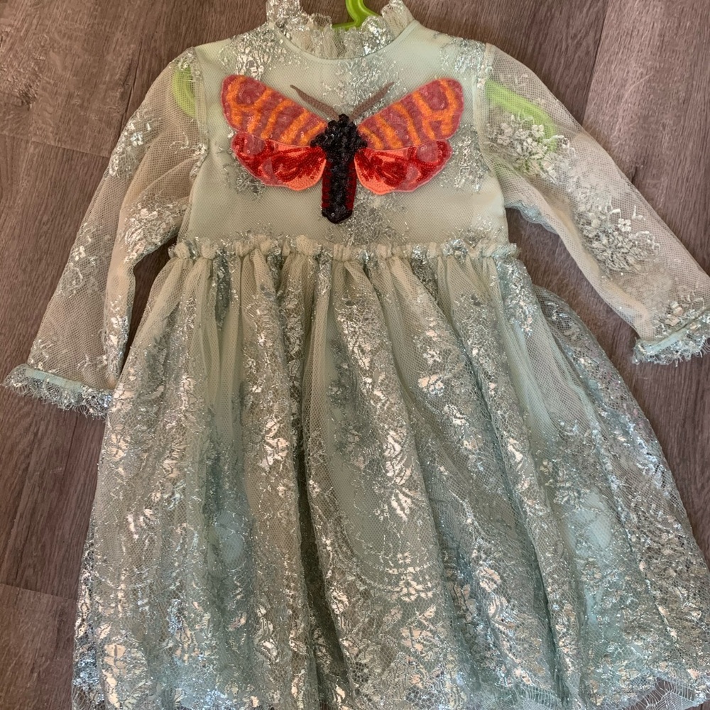 Kids butterfly green long dress size 4